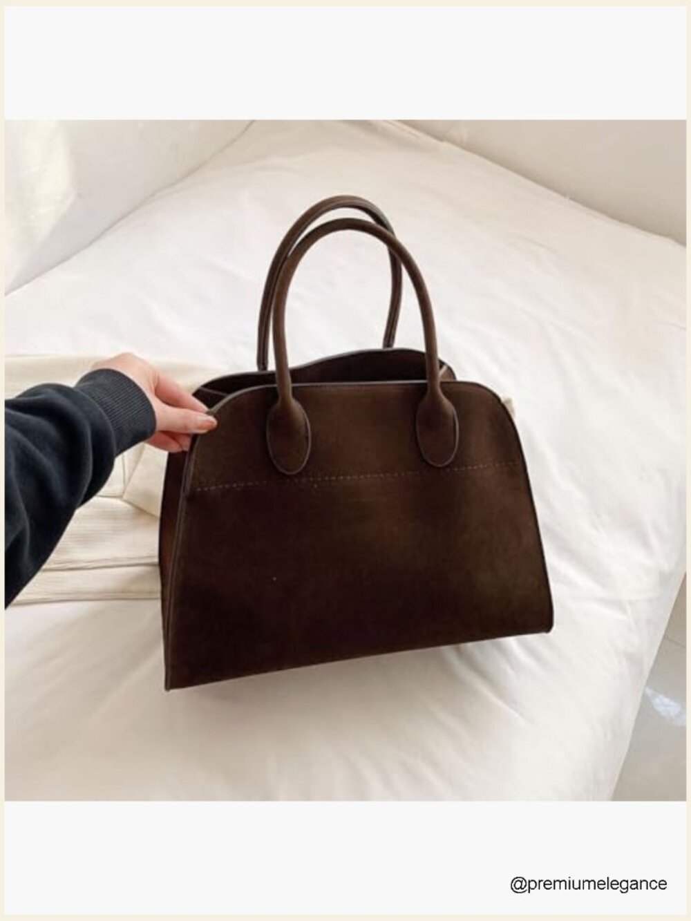 Retro Suede Leather Tote Bag Shoulder Handbag Top Handle Crossbody Purse - Picture 3 of 5